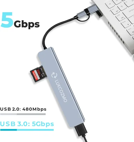 Miniatura 2 de LUKCOZMO Hub USB Hub USB C Divisor USB 7 en 1 Extensor USB con 4 puertos USB, 1 puerto USBC, lector de tarjetas TF/SD, salida de audio compatible