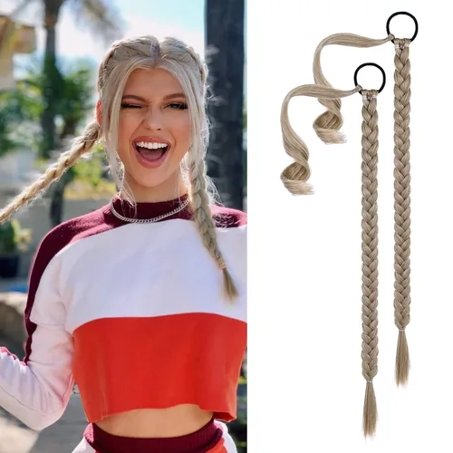 Miniatura 16 de YOGFIT 2 piezas Extensión de cola de caballo trenzada DIY, extensión de cola de caballo larga y lacia con envoltura natural, cabello sintético suave