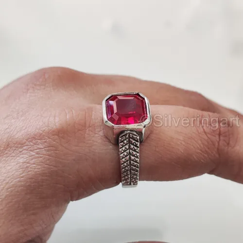 Miniatura 6 de Natural Ruby Ring, Ruby Mens Heavy Ring, July Birthstone, Oxidized, 925 Sterling Silver, Signet Ring, Christmas, Thanksgiving, Handmade, Statement