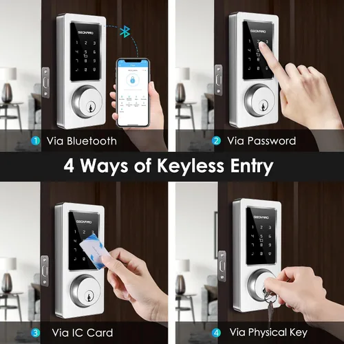 Miniatura 3 de Cerradura de puerta de entrada sin llave, cerradura inteligente con aplicación Bluetooth, teclado electrónico, tarjeta IC, llaves de repuesto