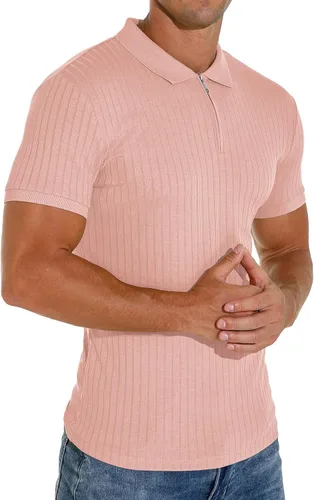 Miniatura 3 de Askdeer Camisas tipo polo con cremallera para hombre, ajustadas, casuales, elásticas, de punto acanalado, con cremallera