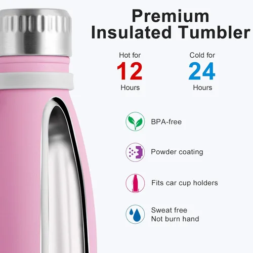 Miniatura 3 de koodee Botella deportiva de agua aislada al vacío de doble pared de acero inoxidable, 17 oz, con forma de botella de refresco, a prueba de fugas