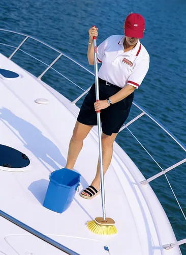 Miniatura 2 de Shurhold Classic 10” Stiff Bristle Deck Brush – Boat Cleaning Brush with Wood Block, Rubber Bumper & Polypropylene Bristles