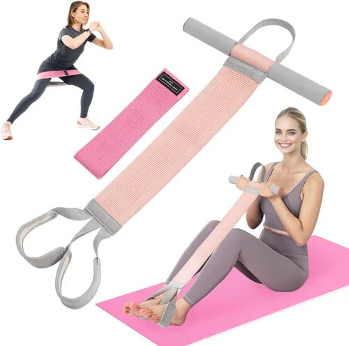 Banda de resistencia de fitness con asas y pedal antideslizante, bandas de ejercicio de tela de 150 libras, juegos de iniciación de yoga, cuerda de