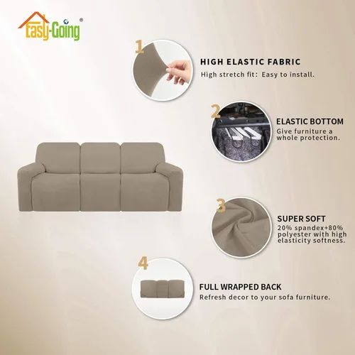 Miniatura 4 de Easy-Going Funda elástica de microfibra para sofá reclinable seccional, suave vellón ajustable a tu sofá de 3 cuerpos, lavable, protege tus muebles