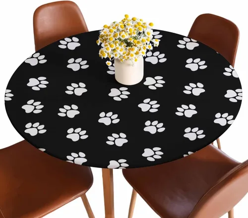 Miniatura 12 de Mantel de ajedrez blanco y negro con cuadrículas redondas, planos, abstracto, impermeable, lavable, para mesa de comedor ajustable de 40 a 44