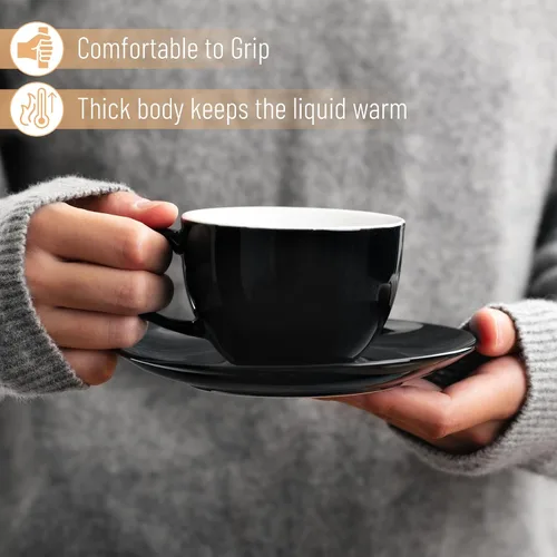 Miniatura 5 de BTaT Tazas de té y platillos de porcelana - 6 onzas, negro, juego de 6, adultos