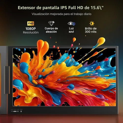 Miniatura 6 de QQH Extensor de pantalla para laptop, 15.6 pulgadas, 1080P, triple monitor portátil con pantalla IPS Full HD ultrafina, monitor dual de viaje USB-C