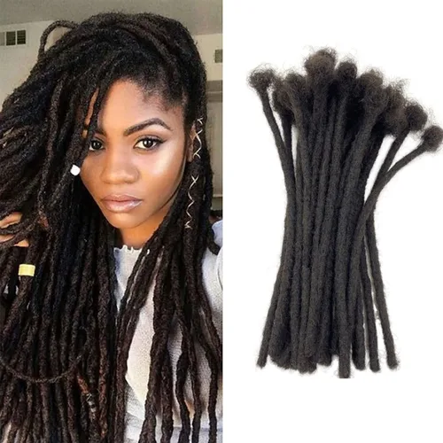 Miniatura 9 de Loc - Extensiones de cabello humano de 0.2cm de ancho, 4 pulgadas, 10 hebras de color negro natural, completamente hechas a mano, permanentes, se