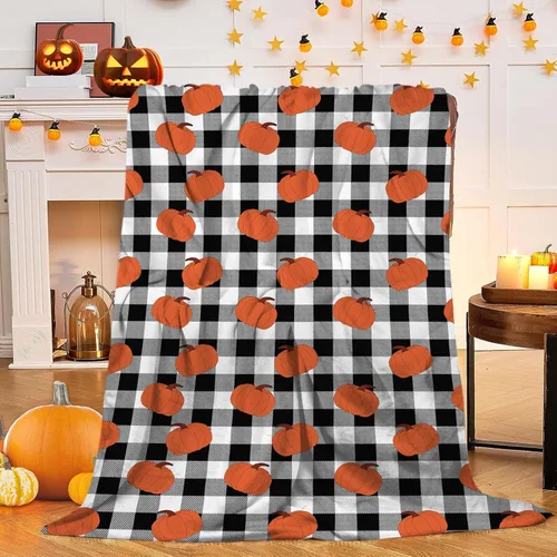 Miniatura 11 de Manta de Halloween de otoño y Halloween, calabazas naranjas con maíz de caramelo, manta ultra suave, manta ligera para sofá y cama, decoración