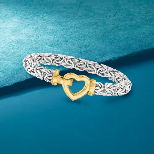 Miniatura 4 de Ross-Simons Pulsera de plata de ley en dos tonos con corazón bizantino Plata de ley no conocido