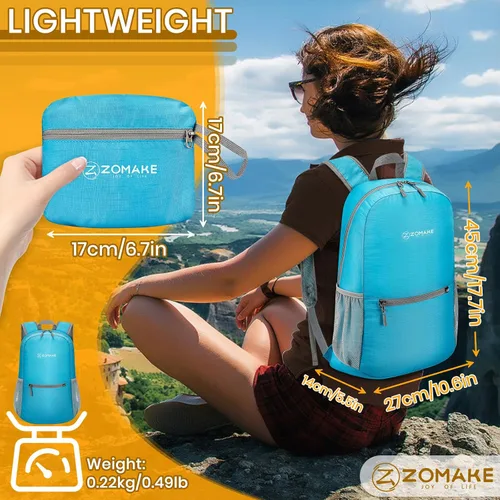 Miniatura 2 de ZOMAKE Mochila de senderismo ultraligera de 20 litros, mochilas pequeñas plegables resistentes al agua para mujeres y hombres (azul celeste)