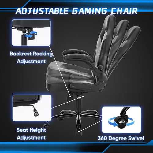 Miniatura 5 de NEWBULIG Silla de escritorio para computadora y juegos - Soporte lumbar ergonómico grande y alto con reposabrazos abatibles y ruedas giratorias