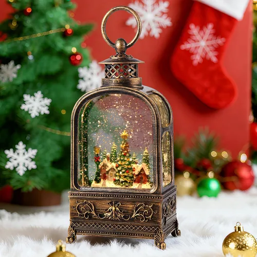 Miniatura 12 de Globo de nieve de Papá Noel de Navidad, linterna de globo de nieve musical con luces y temporizador de 6H, alimentado por batería y USB, globos