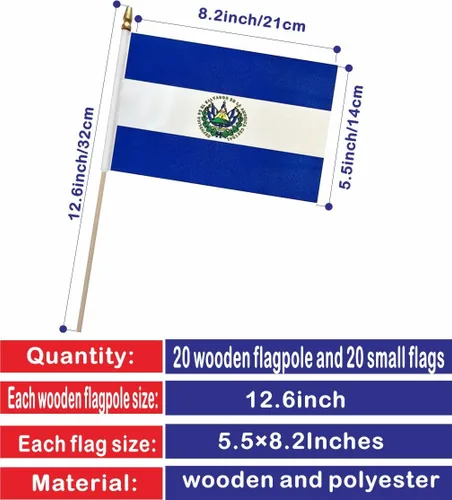 Miniatura 2 de Paquete de 20 banderas de El Salvador de El Salvador, banderas pequeñas de mano para decoraciones (5 x 8 pulgadas), esenciales para fiestas