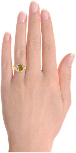 Miniatura 2 de Rylos Anillos para mujer, chapados en oro de 14 quilates, inspirados en la princesa Diana, piedras preciosas y halo de diamantes auténticos, joyería
