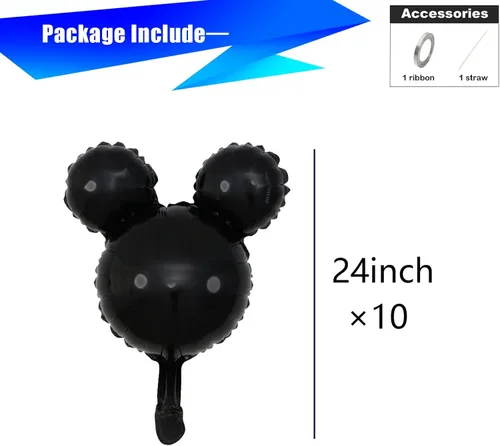 Miniatura 2 de 10 globos de Mylar negros de 24 pulgadas, decoraciones y suministros para fiesta de cumpleaños de ratón