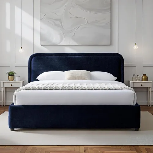 Miniatura 11 de Chloe - Cama de plataforma tapizada No requiere somier (borde negro, marco de cama queen)