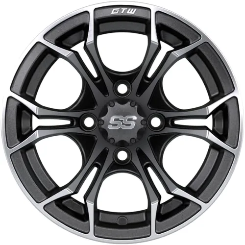 Miniatura 5 de GTW Combo de ruedas y neumáticos para carrito de golf de 12 pulgadas GTW gris mate/ruedas Spyder mecanizadas en neumáticos Fusion Low Profile