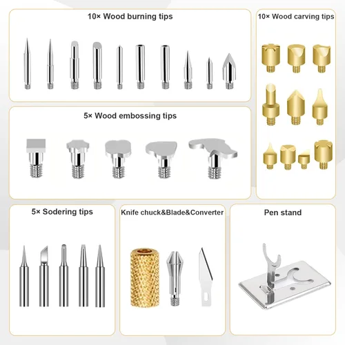 Miniatura 2 de Kit de Combustión de Madera, Juego de Herramienta de Combustión de Madera con Temperatura Ajustable 200~450 ℃ Kit de Pirografía para Adultos