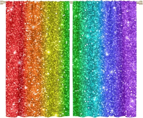 Miniatura 97 de Cortinas opacas abstractas de arco iris, pintura de color arcoíris con gotas, diseño gráfico creativo con bolsillo para barra, para sala de estar