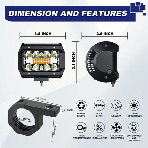 Miniatura 2 de ASLONG 4 unidades de luces LED estroboscópicas de 4 pulgadas, blanco/amarillo ámbar, barra de luz LED antiniebla de conducción con abrazadera
