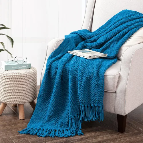 Miniatura 32 de Manta de tweed con borlas de flecos para sofá, decoración del hogar, cama, sofá, silla, 50 x 60 pulgadas, naranja óxido