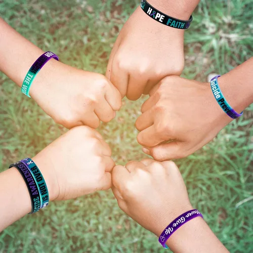 Miniatura 5 de 30 pulseras de silicona para concientización del cáncer, pulseras elásticas con cinta inspiradora, suministros de pulsera de goma Hope Faith