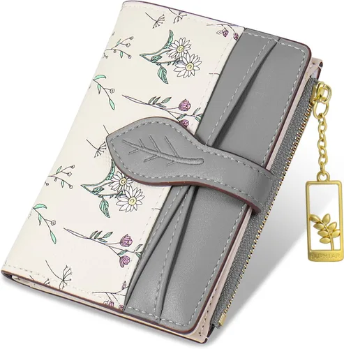 Miniatura 8 de Carteras para mujer - Bloqueo RFID - Pequeña billetera con flores, cuero PU suave, plegable, bolsillo con cremallera para monedas, tarjetero