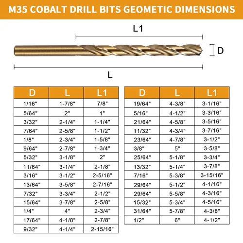 Miniatura 3 de Juego de brocas de cobalto de 1/4 de pulgada, brocas helicoidales M35 Jobber, adecuadas para perforar en metal duro, acero inoxidable, hierro