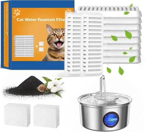 Miniatura 10 de Fuente de agua para gatos de acero inoxidable, fuente ultra silenciosa para gatos de 108 onzas / 3.2 L para beber con cuenco de agua extraíble
