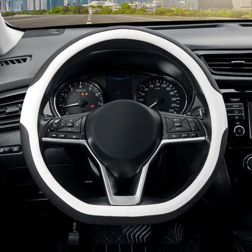 Miniatura 14 de SEG Direct - Cubierta para volante de base plana en forma de D, de 14-14 1/4 pulgadas para Tesla Model 3 / Y, para Camaro, cuero de microfibra negro