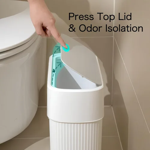 Miniatura 2 de Basurero de baño con tapa superior a presión, bote de basura delgado de 3.2 galones para armario de cocina, papelera a prueba de perros de 12 litros