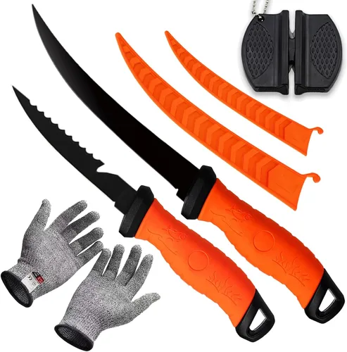 Miniatura 11 de Cuchillo de filete de pescado, juego de cuchillos profesionales de filete de pesca de 7 pulgadas, hoja de acero inoxidable con revestimiento Azul