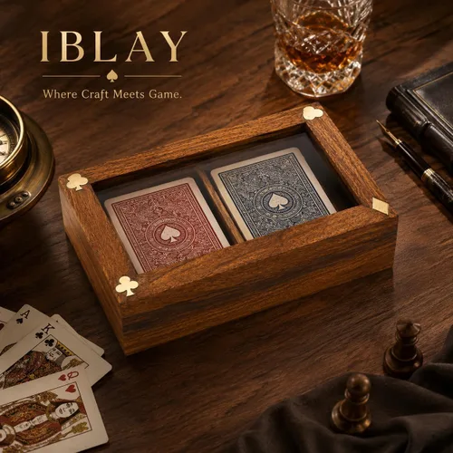 Miniatura 4 de Caja de almacenamiento de cartas de madera hecha a mano para 2 cubiertas, estuche de madera Sheesham con pantalla superior transparente y pestillo