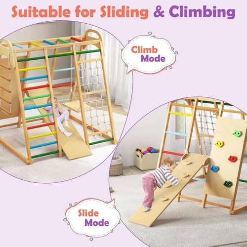 Miniatura 4 de INFANS Gimnasio de la selva para interiores, juego de escalada para interiores Montessori de 8 en 1 para niños, juego de madera para escaladores