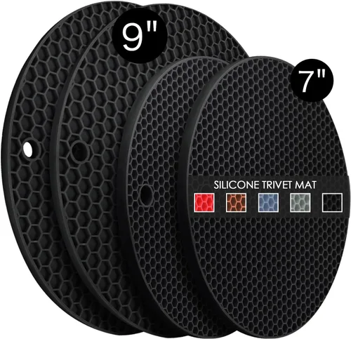 Miniatura 38 de Salvamanteles de silicona para platos calientes, soportes multiusos para ollas, 4 unidades, 2 tamaños de 7 pulgadas y 9 pulgadas, resistentes al 03