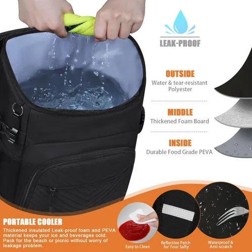 Miniatura 3 de Mochila enfriadora aislada a prueba de fugas, impermeable, mochila enfriadora de 30/45 latas, gran capacidad, ligera, para viajes, camping, playa
