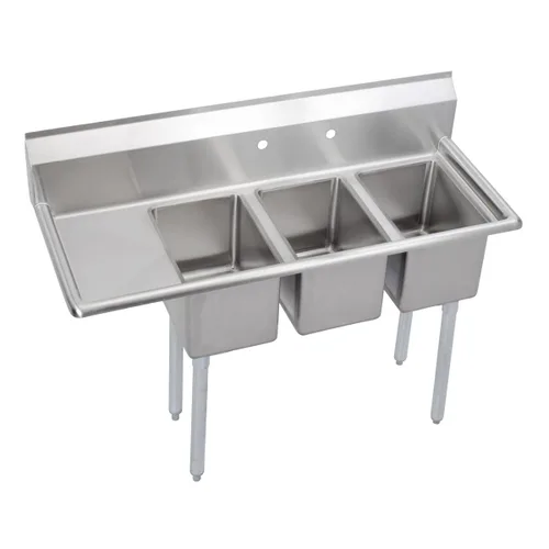 Miniatura 9 de Elkay Foodservice Fregadero de 3 compartimentos, 39 x 19.75 pulgadas OA, altura de trabajo de 36 pulgadas, cuenco de 10 x 14, 10 profundos