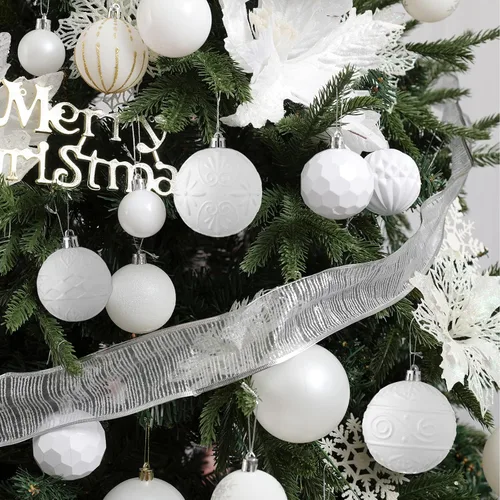Miniatura 2 de Wironlst - Adornos de bola de Navidad de 30 piezas, adornos de Navidad de plástico irrompibles para árbol de Navidad, vacaciones, boda, fiesta Blanco