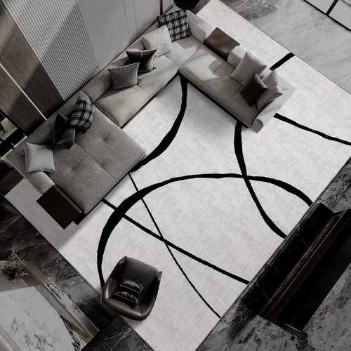 Miniatura 23 de YIHOUSE Alfombra lavable de 5 x 7 pies, moderna abstracta en blanco y negro, antideslizante, para dormitorio, oficina en casa (abstracto, 5 x 7 pies)