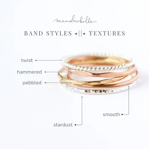 Miniatura 2 de 14k yellow gold filled stacking rings. minimalist metal stack bands set of four (4). various texture options - smooth, hammered, stardust, twist, or