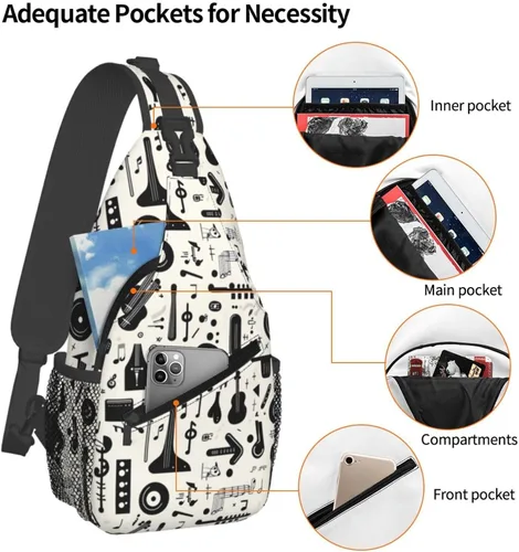 Miniatura 4 de Small Crossbody Bags for Women Men - Vintage Black Instrument Print Adjustable Shoulder Bag Fanny Packs Belt Sling Bag Crossbody Purses Backpack for