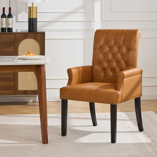 Miniatura 10 de WUTUTUEE Silla de comedor de terciopelo con brazos, sillas de comedor tapizadas acolchadas de respaldo alto, sillón decorativo con patas cromadas