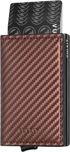 Miniatura 25 de VULKIT Tarjetero RFID Bloqueo de Cuero Automático Pop Up Cartera Aluminio Slim Pocket Tarjeta de Visita