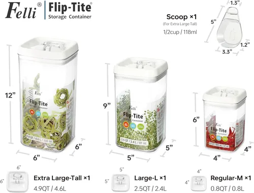 Miniatura 5 de Felli Flip Tite - Recipiente de almacenamiento de alimentos acrílico con tapa, 6 pulgadas, XL, con sello de anillo hermético y parte superior, Blanco