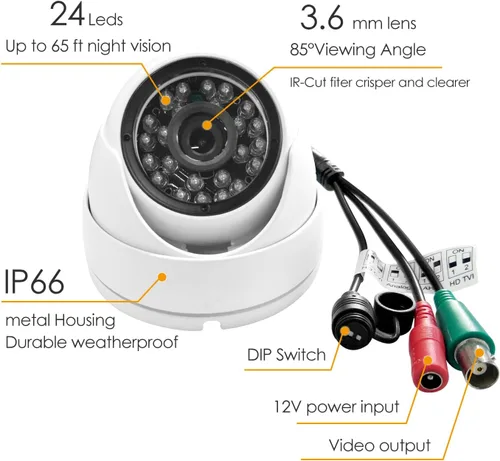 Miniatura 2 de Cámara CCTV analógica HD 1080P 4 en 1 (TVI/AHD/CVI/960H analógica) Cámara de seguridad Cúpula de carcasa de metal al aire libre, 24 IR-LEDs True Day
