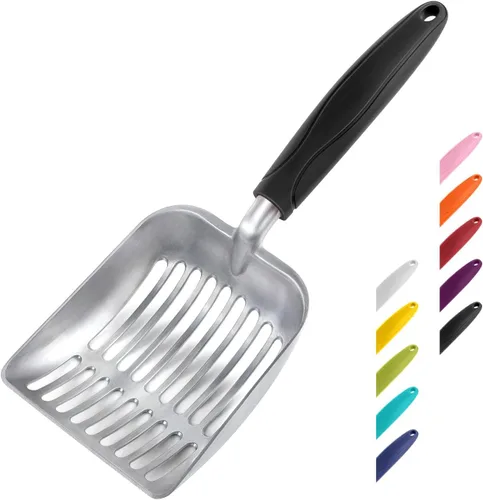 Miniatura 38 de WePet Cuchara de arena para gatos, tamiz de aleación de aluminio, pala de metal profunda, mango largo, tamizado de excrementos, levantador de heces