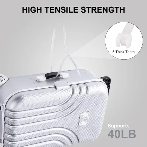 Miniatura 3 de Bridas de cables con cremallera de 8 pulgadas (100 piezas), ataduras de cable de nailon de alta calidad con autobloqueo, color blanco resistente