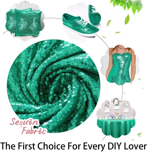 Miniatura 5 de ShinyBeauty Tela de lentejuelas verdes Material de malla de purpurina de 1 yarda para coser vestidos de novia de bricolaje Ropa y ropa de mesa
